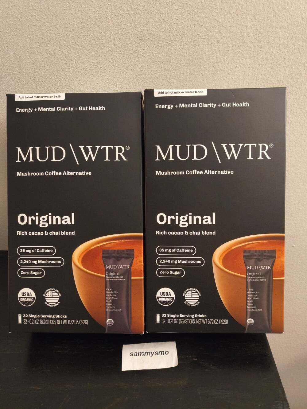 MUD WTR Organic Mushroom Coffee Alternative, cacao & chai 6.72 oz 32 Sticks x2